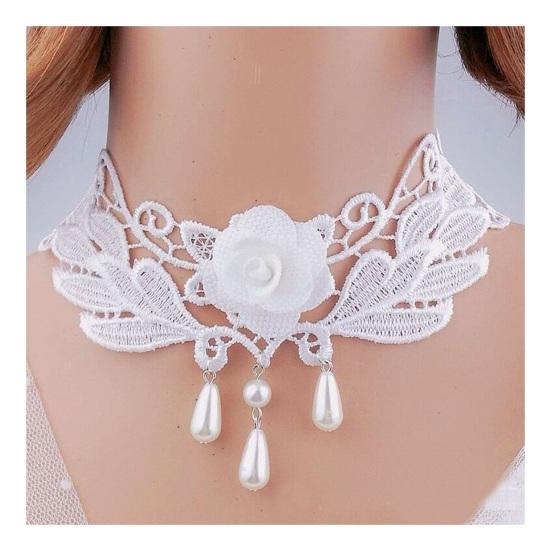 Frauen Party Halskette Aushöhlen Spitze Faux Perle Dekor Quaste Prom Cosplay Halloween Karneval Halsband Hochzeit Leistung Hals Schmuck E von Joom DACH