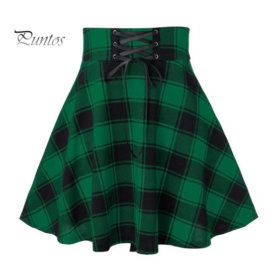 Frauen Plaid Print Mini Rock Elastische Hohe Taille Skater Rock A-Line Frühling Herbst Mädchen Hip Hop Stil Rock Clubwear 2XL grün von Joom DACH