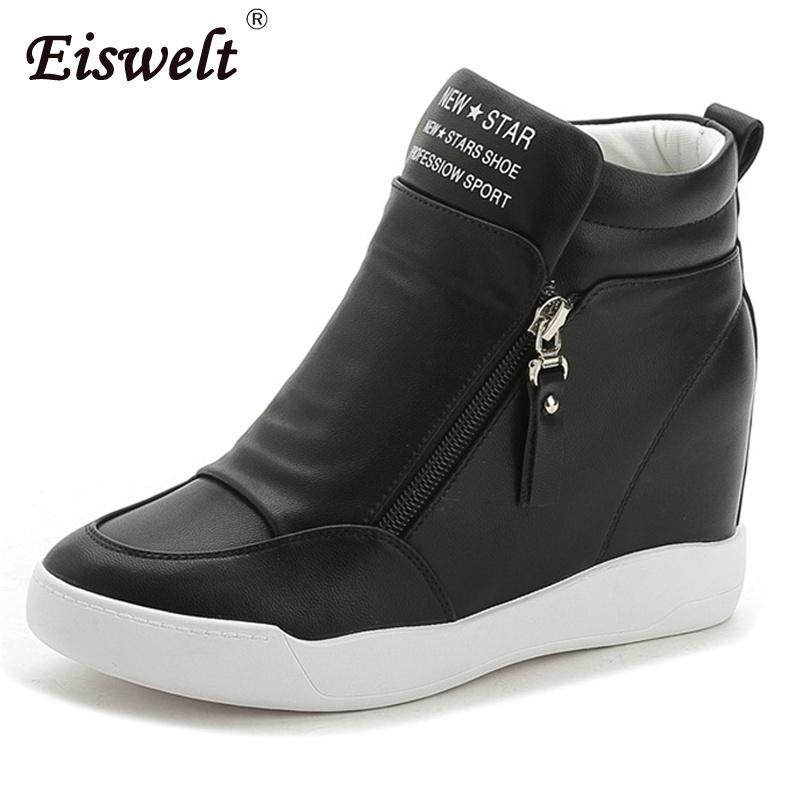 Frauen-Plateau-Keilabsatz-Stiefeletten-Frauen-Schuhe mit erhöhter Plattform-Sohle-Mädchen-Freizeitschuhen 38 schwarz von Joom DACH