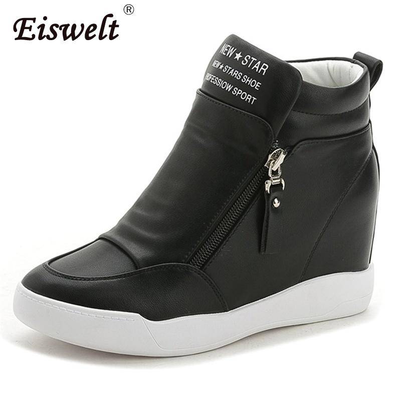 Frauen-Plateau-Keilabsatz-Stiefeletten-Frauen-Schuhe mit erhöhter Plattform-Sohle-Mädchen-Freizeitschuhen 38 schwarz von Joom DACH