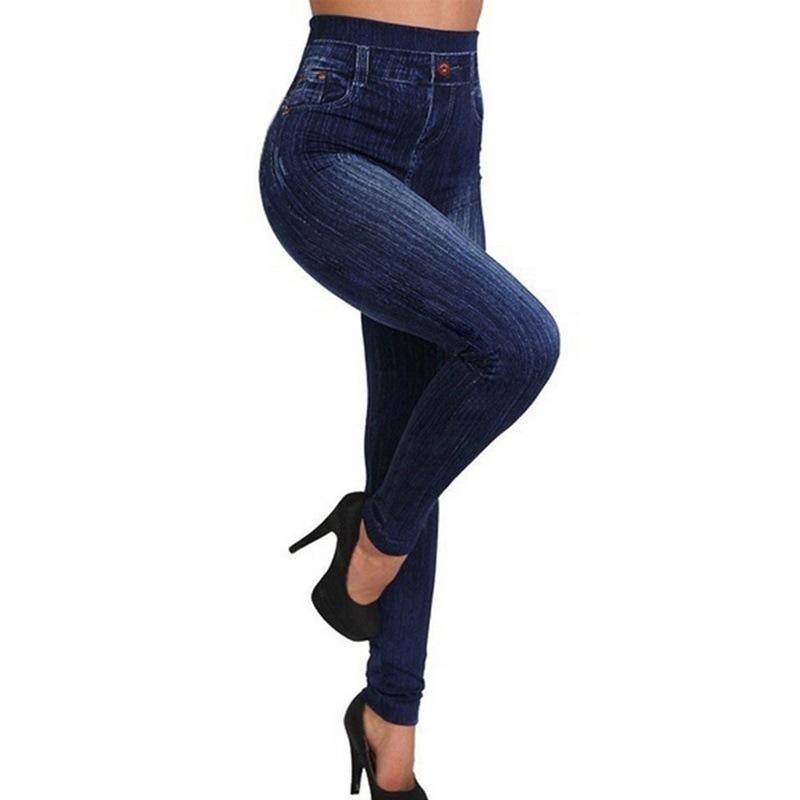 Frauen Plus Größe Bleistift Hosen Nachahmung Jeans Denim Hosen Hohe Taille Leggings Casual 3XL dunkelblaue von Joom DACH