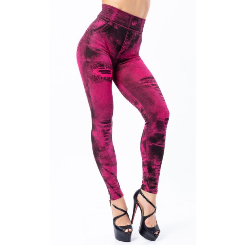 Frauen Plus Größe Bleistift Hosen Nachahmung Jeans Denim Hosen Hohe Taille Leggings Casual XL rot von Joom DACH