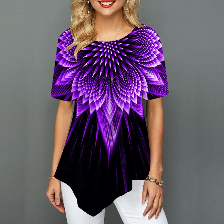 Frauen Plus Größe Damen T-shirts Sonnenblumen Druck Lose Beiläufige Tops Weibliche Unregelmäßige Sommer Kleidung 4XL von Joom DACH