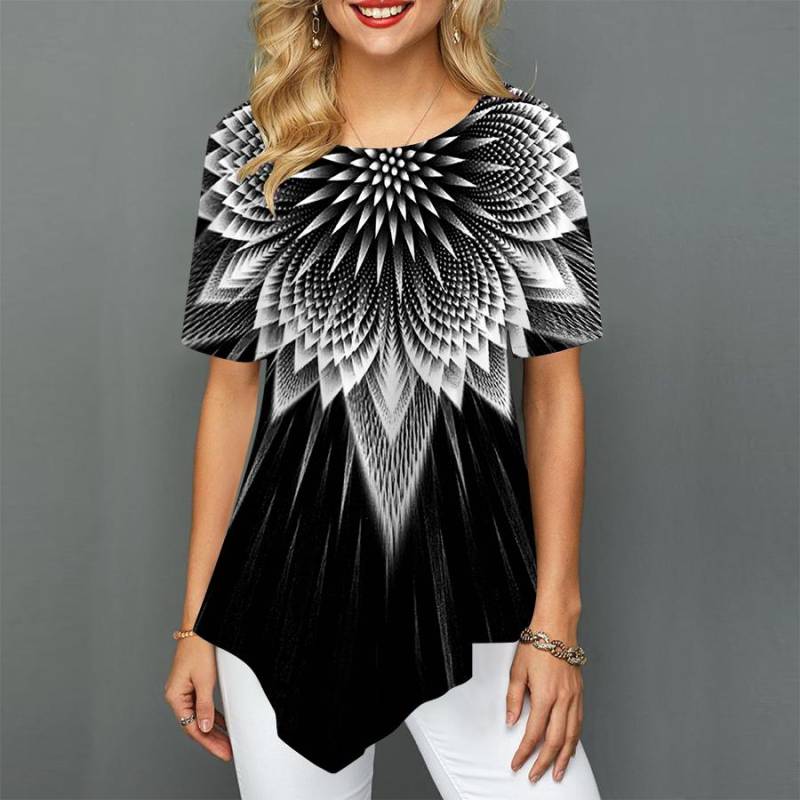 Frauen Plus Größe Damen T-shirts Sonnenblumen Druck Lose Beiläufige Tops Weibliche Unregelmäßige Sommer Kleidung 5XL weiß von Joom DACH