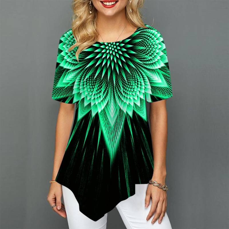 Frauen Plus Größe Damen T-shirts Sonnenblumen Druck Lose Beiläufige Tops Weibliche Unregelmäßige Sommer Kleidung 5XL hellgrüne von Joom DACH