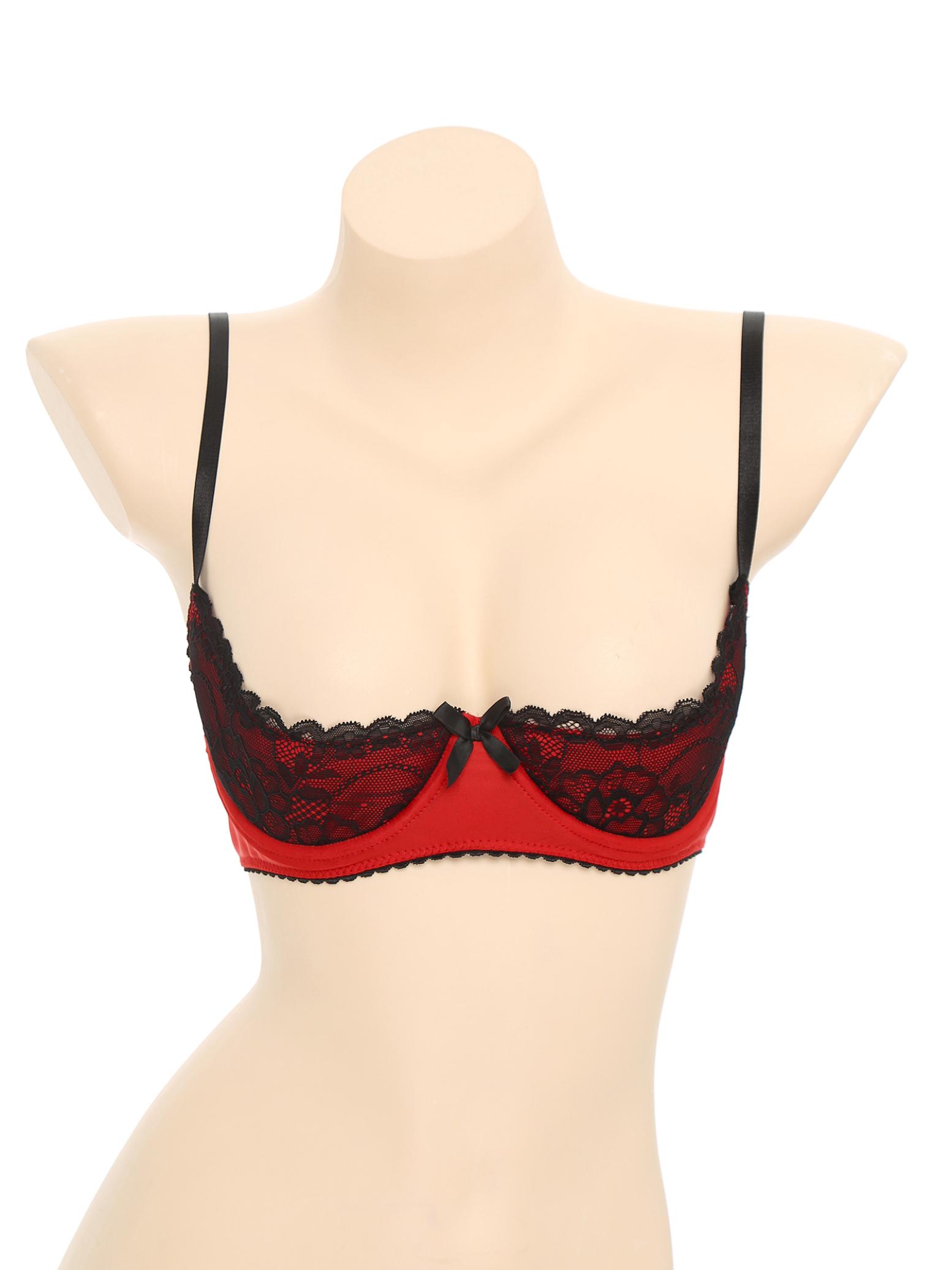 Frauen Plus Größe Spitze Trim Bügel 1/4 Tasse Vorne Offen BH Top Push-Up Regal Balconette Büstenhalter Korsett Unterwäsche 5XL rot von Joom DACH