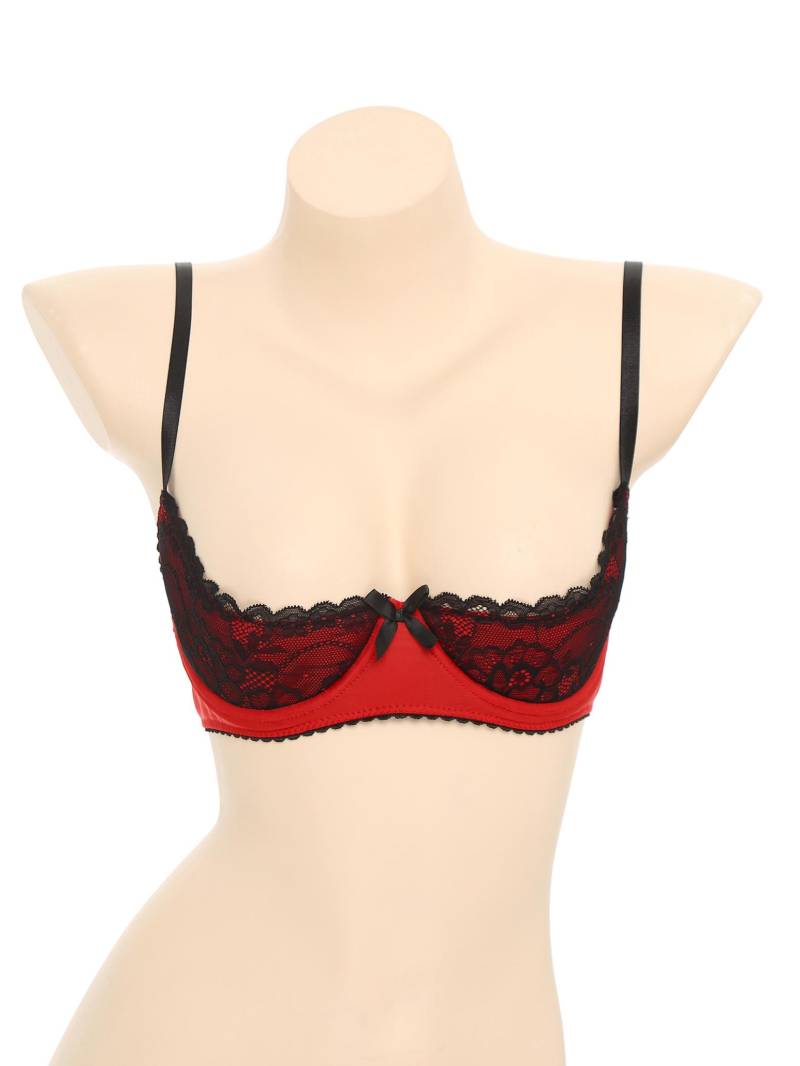 Frauen Plus Größe Spitze Trim Bügel 1/4 Tasse Vorne Offen BH Top Push-Up Regal Balconette Büstenhalter Korsett Unterwäsche 5XL rot von Joom DACH
