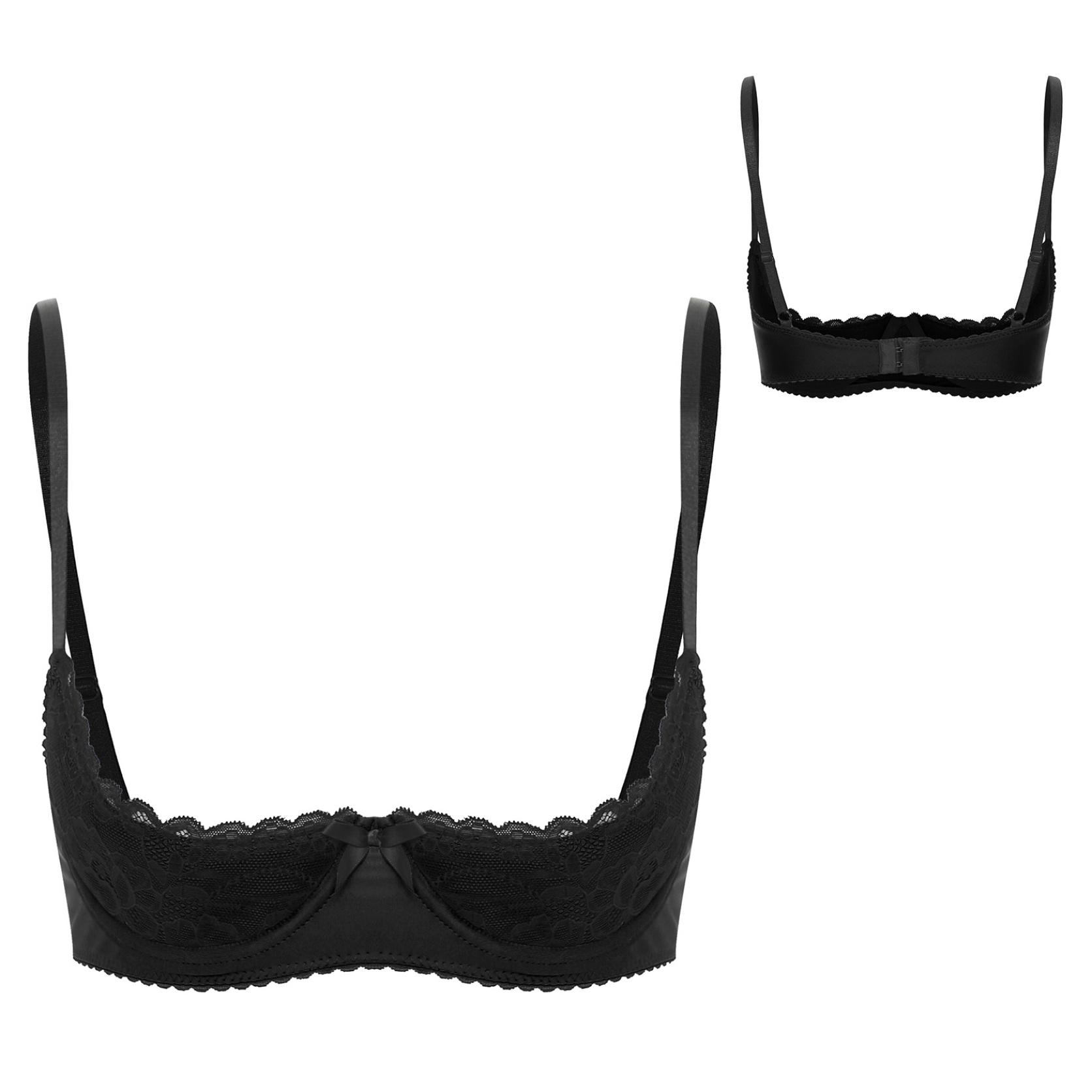 Frauen Plus Größe Spitze Trim Bügel 1/4 Tasse Vorne Offen BH Top Push-Up Regal Balconette Büstenhalter Korsett Unterwäsche XXL schwarz von Joom DACH