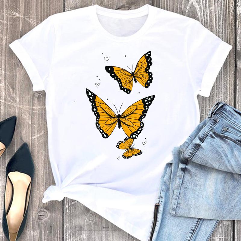 Frauen Print T Top Sommer Mode T-shirt Liebe Herz Schmetterling Süße Trend Frau Weibliche T Kleidung Kurzarm Grafik T-shirts L von Joom DACH