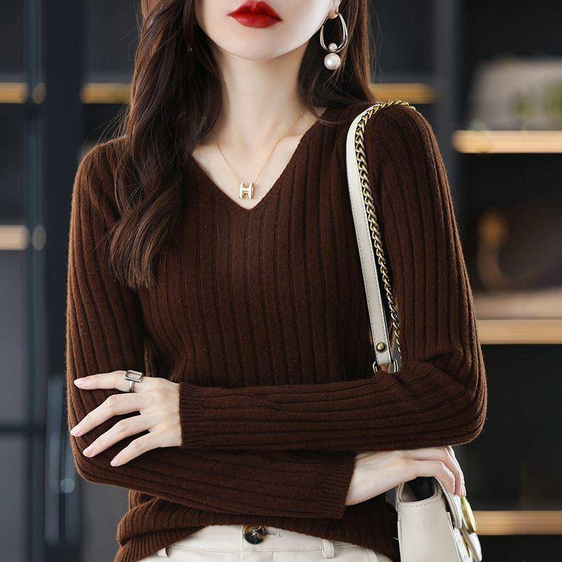 Frauen Pullover Langarm Top Gestrickte Pullover V-ausschnitt Mode Pullover Frau Winter Grundlegende Weibliche Kleidung Soild OL Pullover L braun Frauen Pullover Langarm Top Gestrickte Pullover V-ausschnitt Mode Pullover Frau Winter Grundlegende Weibliche Kleidung Soild OL Pullover L braun von Joom DACH