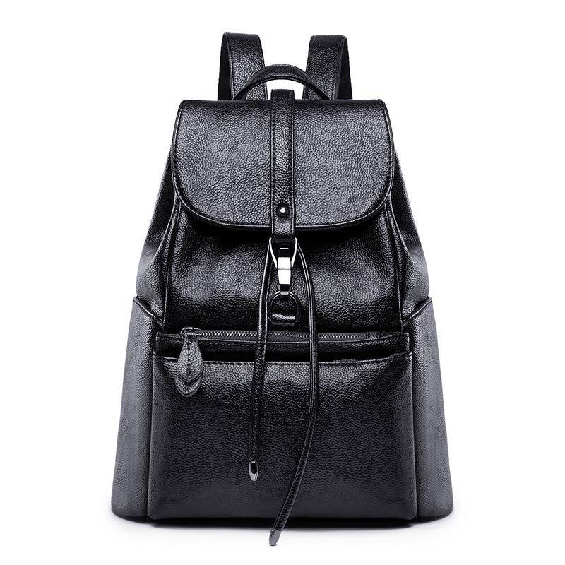 Frauen Rucksäcke Weiche Leder Mode Zurück Tasche Marke Weibliche Reisetaschen Rucksäcke Große Kapazität Schule Tasche schwarz von Joom DACH