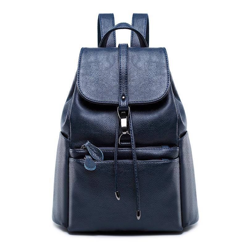 Frauen Rucksäcke Weiche Leder Mode Zurück Tasche Marke Weibliche Reisetaschen Rucksäcke Große Kapazität Schule Tasche blau von Joom DACH