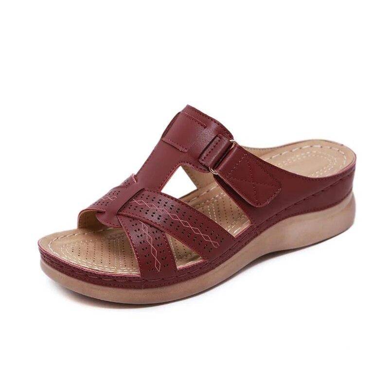 Frauen Sandalen Keil Sommer Premium Orthopädische Offene spitze Sandalen Vintage Anti-slip Leder Casual Weibliche Plattform Retro Schuhe 35 claret von Joom DACH