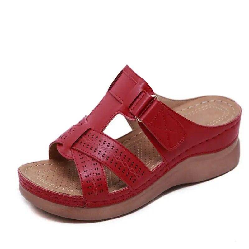 Frauen Sandalen Keil Sommer Premium Orthopädische Offene spitze Sandalen Vintage Anti-slip Leder Casual Weibliche Plattform Retro Schuhe 39 rot von Joom DACH