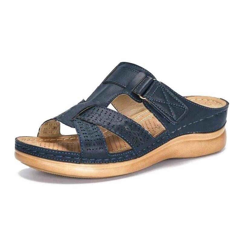 Frauen Sandalen Keil Sommer Premium Orthopädische Offene spitze Sandalen Vintage Anti-slip Leder Casual Weibliche Plattform Retro Schuhe 40 navy blau von Joom DACH