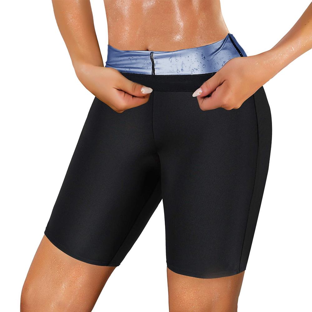 Frauen Sauna Sweat Shorts Fitness Capris Hosen Übung Leggings Hohe Taille Thermo Kompression Workout Shorts Schlankheits Body Shaper Oberschenkel Schlanker 2XL/3XL blau von Joom DACH