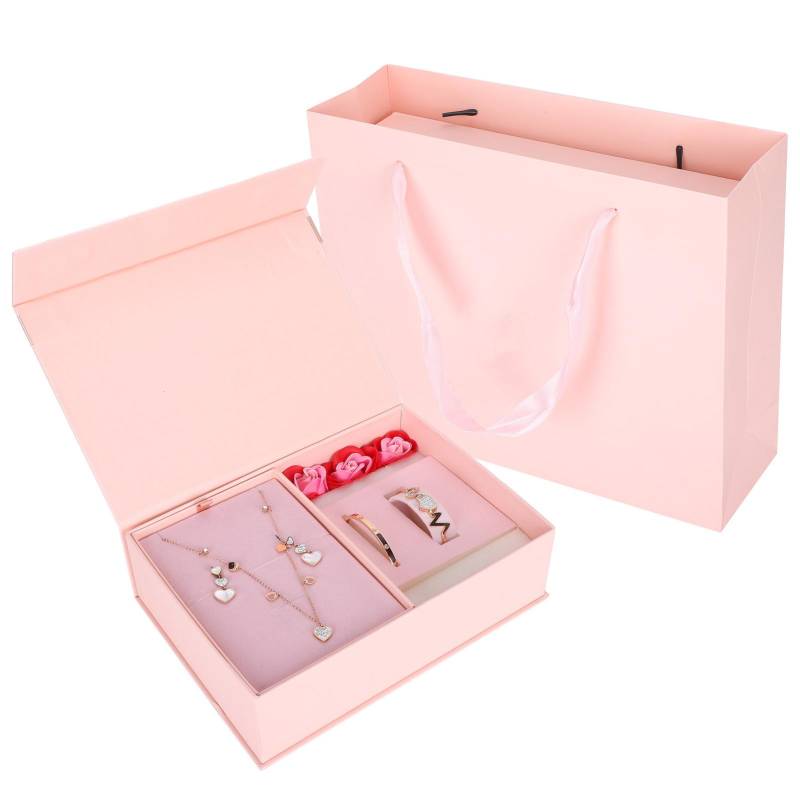 Frauen Schmuck Set Strass Halskette Herzförmigen Anhänger Ohrringe Armband Geschenk von Joom DACH