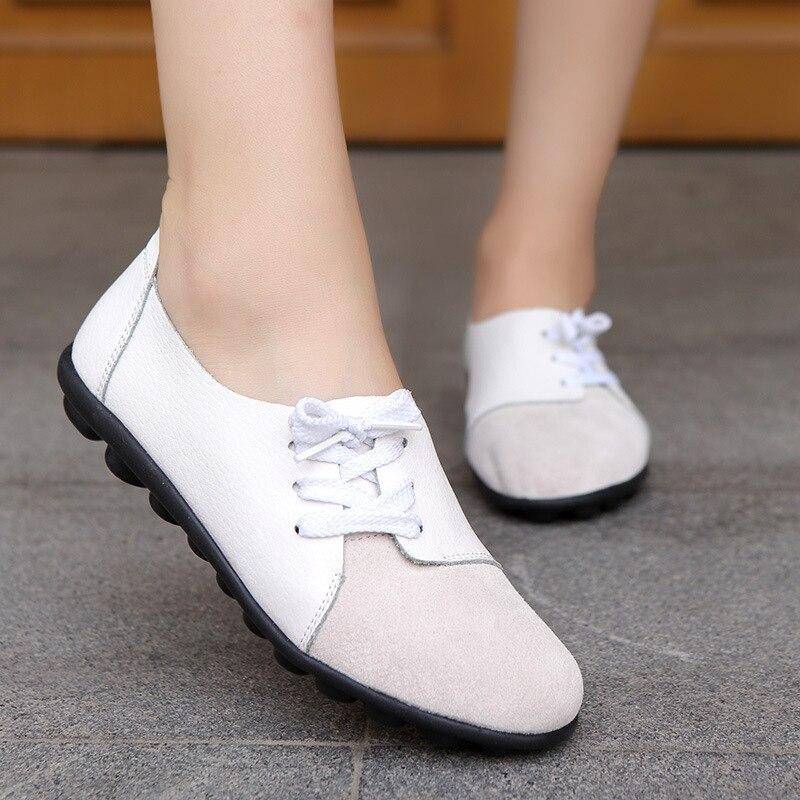 Frauen Schuhe Aus Echtem Leder Casual Wohnungen Turnschuhe Frauen Frühling Herbst Ballerinas Patchwork Entwickelt 43 schwarz von Joom DACH