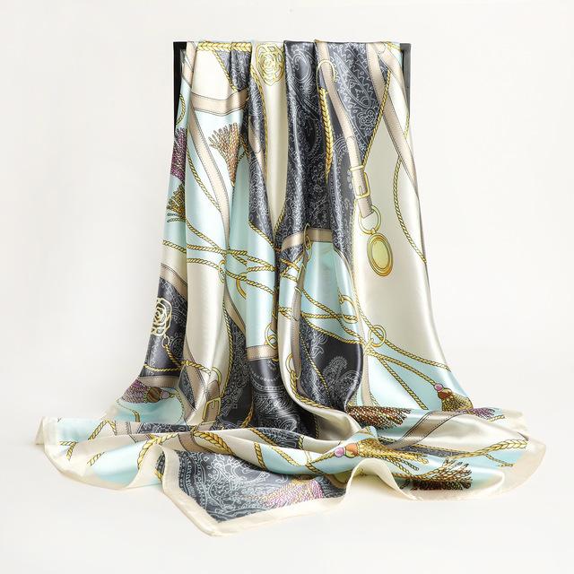 Frauen Seide Quadrat Schal Dame Bandana Kopf Wrap Schal Satin Foulard Weibliche Große Hijab Halstuch Schals Pashmina 2021 Stirnband One Size von Joom DACH