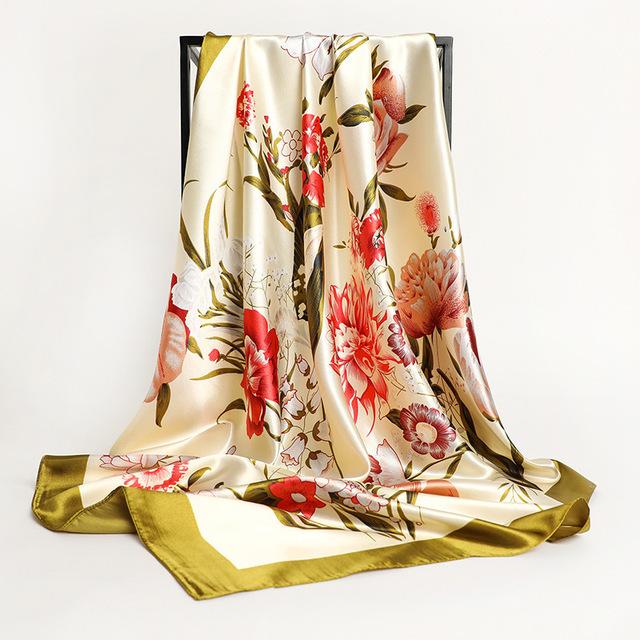 Frauen Seide Quadrat Schal Dame Bandana Kopf Wrap Schal Satin Foulard Weibliche Große Hijab Halstuch Schals Pashmina 2021 Stirnband One Size von Joom DACH