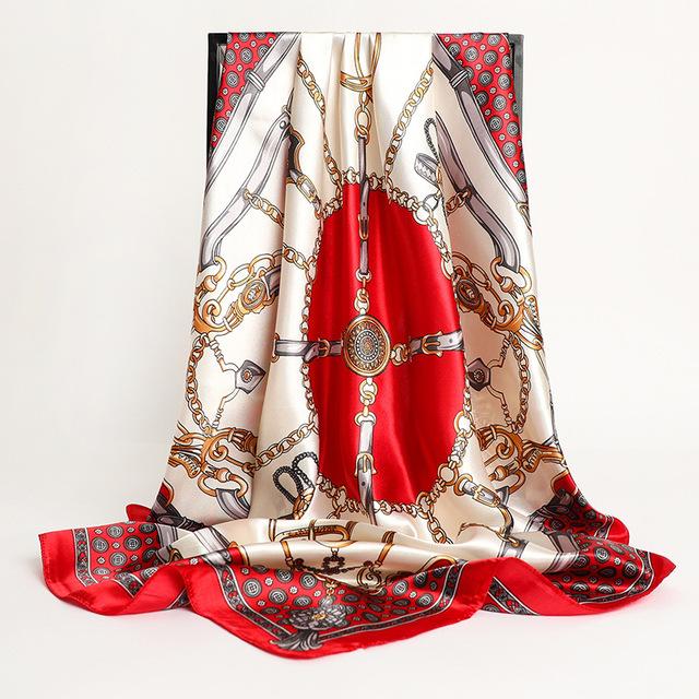 Frauen Seide Quadrat Schal Dame Bandana Kopf Wrap Schal Satin Foulard Weibliche Große Hijab Halstuch Schals Pashmina 2021 Stirnband One Size von Joom DACH