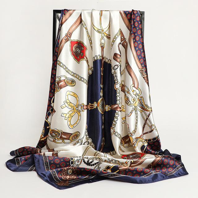 Frauen Seide Quadrat Schal Dame Bandana Kopf Wrap Schal Satin Foulard Weibliche Große Hijab Halstuch Schals Pashmina 2021 Stirnband One Size von Joom DACH