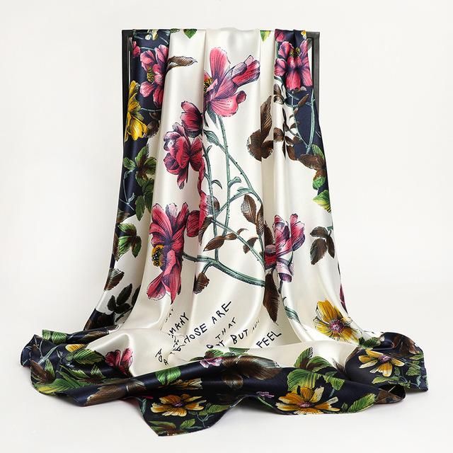 Frauen Seide Quadrat Schal Dame Bandana Kopf Wrap Schal Satin Foulard Weibliche Große Hijab Halstuch Schals Pashmina 2021 Stirnband One Size von Joom DACH