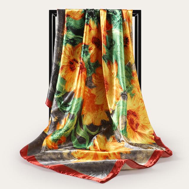 Frauen Seide Quadrat Schal Dame Bandana Kopf Wrap Schal Satin Foulard Weibliche Große Hijab Halstuch Schals Pashmina 2021 Stirnband One Size von Joom DACH