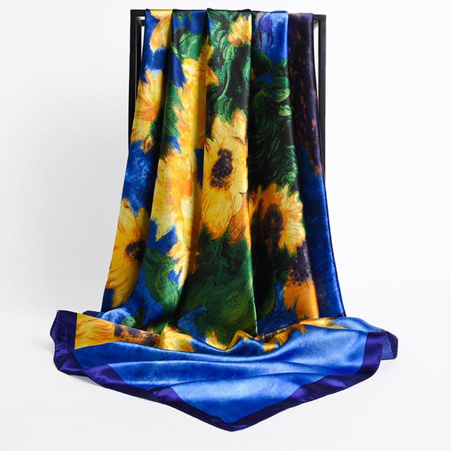 Frauen Seide Quadrat Schal Dame Bandana Kopf Wrap Schal Satin Foulard Weibliche Große Hijab Halstuch Schals Pashmina 2021 Stirnband One Size von Joom DACH