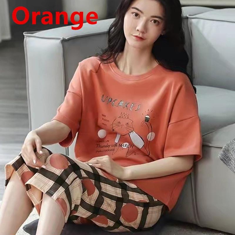 Frauen Sets Nette Cartoon Print Pyjamas Mode Lässig Hause Service Kurzen ärmeln Shorts 2PCS Femme Nachtwäsche Plus Größe 2XL orange von Joom DACH
