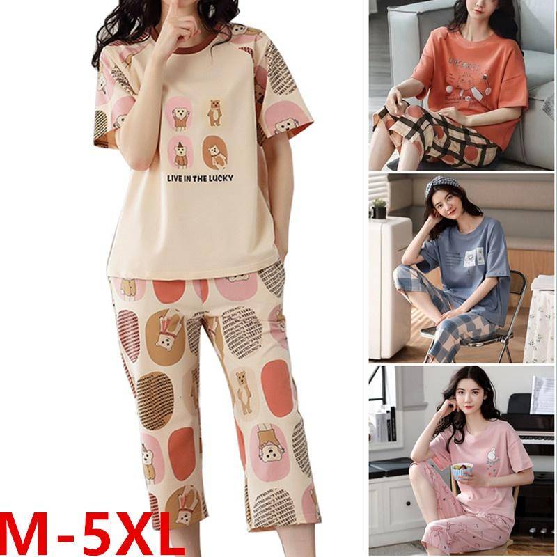 Frauen Sets Nette Cartoon Print Pyjamas Mode Lässig Hause Service Kurzen ärmeln Shorts 2PCS Femme Nachtwäsche Plus Größe 3XL von Joom DACH