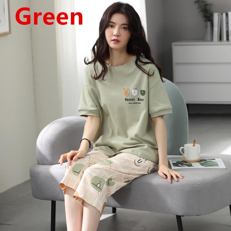 Frauen Sets Nette Cartoon Print Pyjamas Mode Lässig Hause Service Kurzen ärmeln Shorts 2PCS Femme Nachtwäsche Plus Größe 3XL grün von Joom DACH