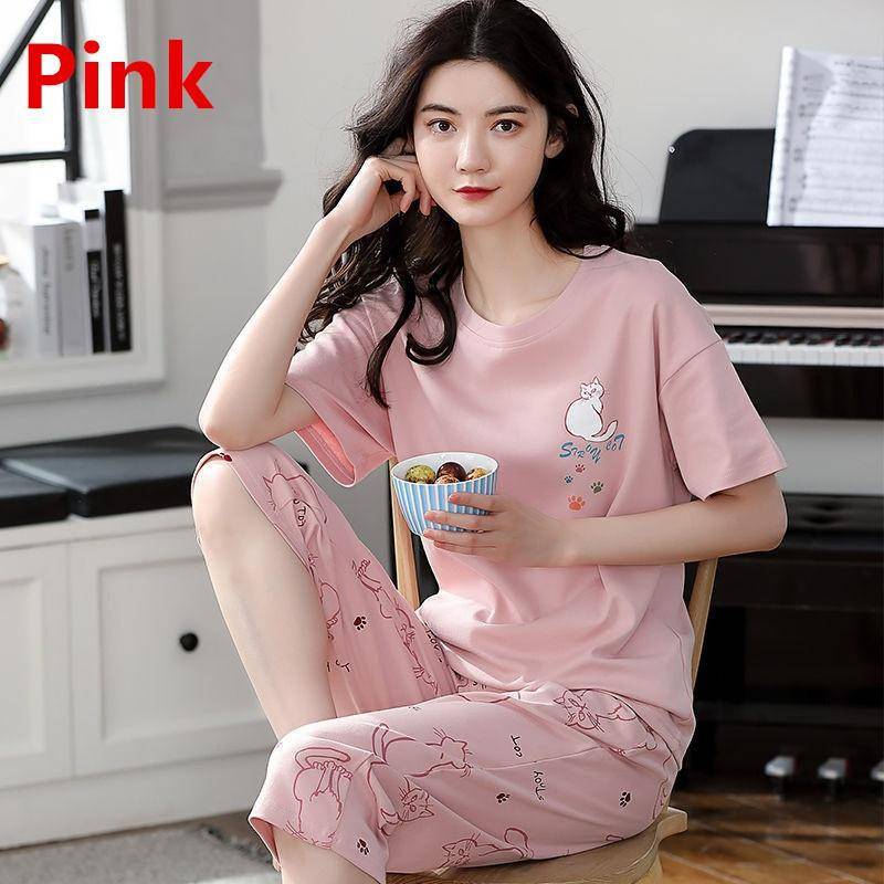Frauen Sets Nette Cartoon Print Pyjamas Mode Lässig Hause Service Kurzen ärmeln Shorts 2PCS Femme Nachtwäsche Plus Größe L rosa von Joom DACH