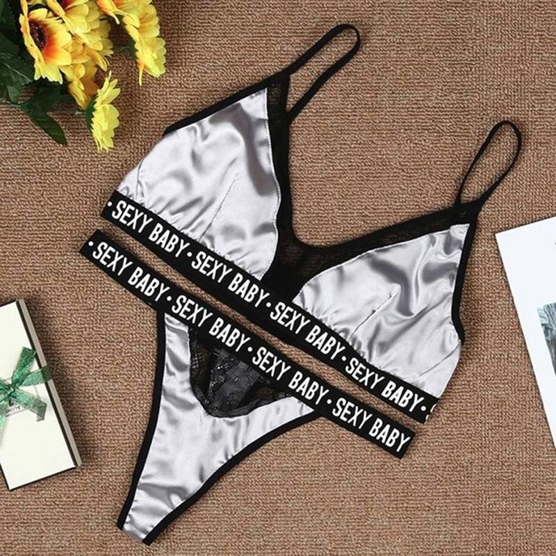 Frauen Sexy Dessous Weste Crop Bh Slip Set Brief Drucken Spitze Patchwork Kostüme Weibliche Unterwäsche XL grau von Joom DACH