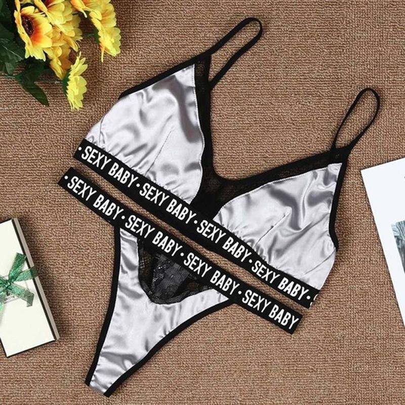Frauen Sexy Dessous Weste Crop Bh Slip Set Brief Drucken Spitze Patchwork Kostüme Weibliche Unterwäsche XL grau von Joom DACH