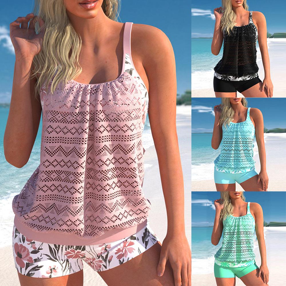 Frauen Sexy Große Größe Blumen Druck Badeanzug Weiblichen Sommer Zwei Stück Tankini Set Mode Monokini Bademode Bad Anzug 2XL rosa von Joom DACH