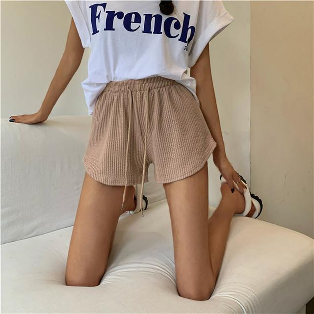 Frauen Shorts Sommer Hohe Elastische Spitze Up Kordelzug Breite Bein Schweiß Kurze Fitness Lauf Shorts Lose Beiläufige Große Sport Hosen XL kaffeebraun von Joom DACH