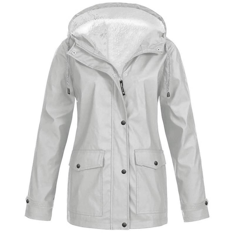 Frauen Solide Plüsch Regen Outdoor Plus Größe Mit Kapuze Regenmantel Winddichte Jacke Mantel XXL graue von Joom DACH