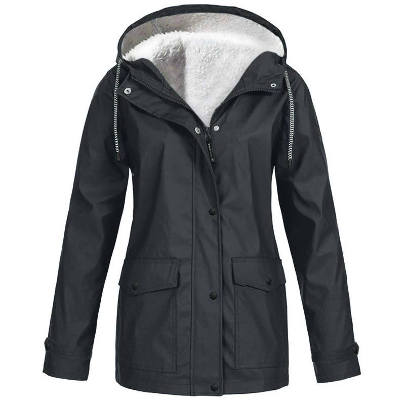 Frauen Solide Plüsch Regen Outdoor Plus Größe Mit Kapuze Regenmantel Winddichte Jacke Mantel XXXL dunkelgraue von Joom DACH