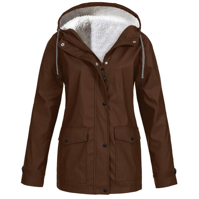 Frauen Solide Plüsch Regen Outdoor Plus Größe Mit Kapuze Regenmantel Winddichte Jacke Mantel XXXXXL braun von Joom DACH