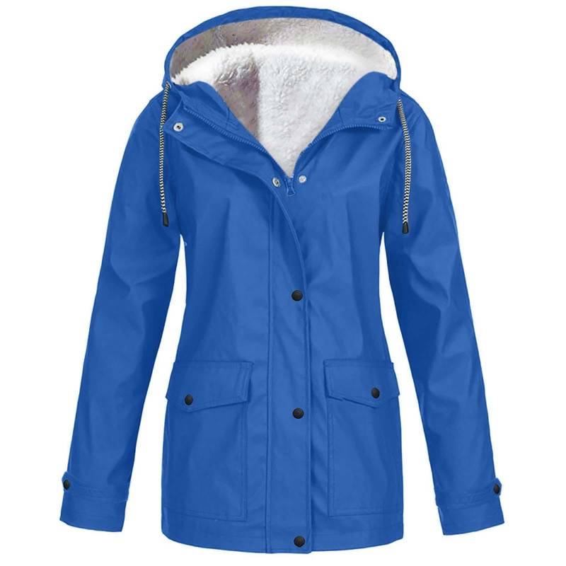 Frauen Solide Plüsch Regen Outdoor Plus Größe Mit Kapuze Regenmantel Winddichte Jacke Mantel XXXXXL blau von Joom DACH