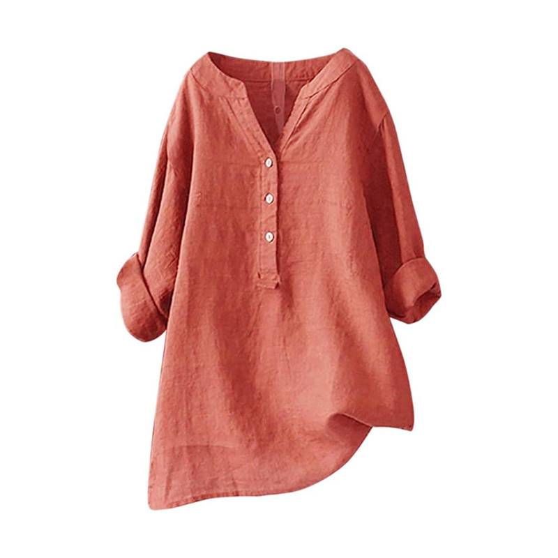 Frauen Solide Stehkragen Langarm Hemd Casual Lose Bluse Button-Down-Tops XXXL orange von Joom DACH