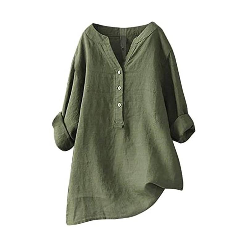 Frauen Solide Stehkragen Langarm Hemd Casual Lose Bluse Button-Down-Tops XXXXXL armee grüne von Joom DACH