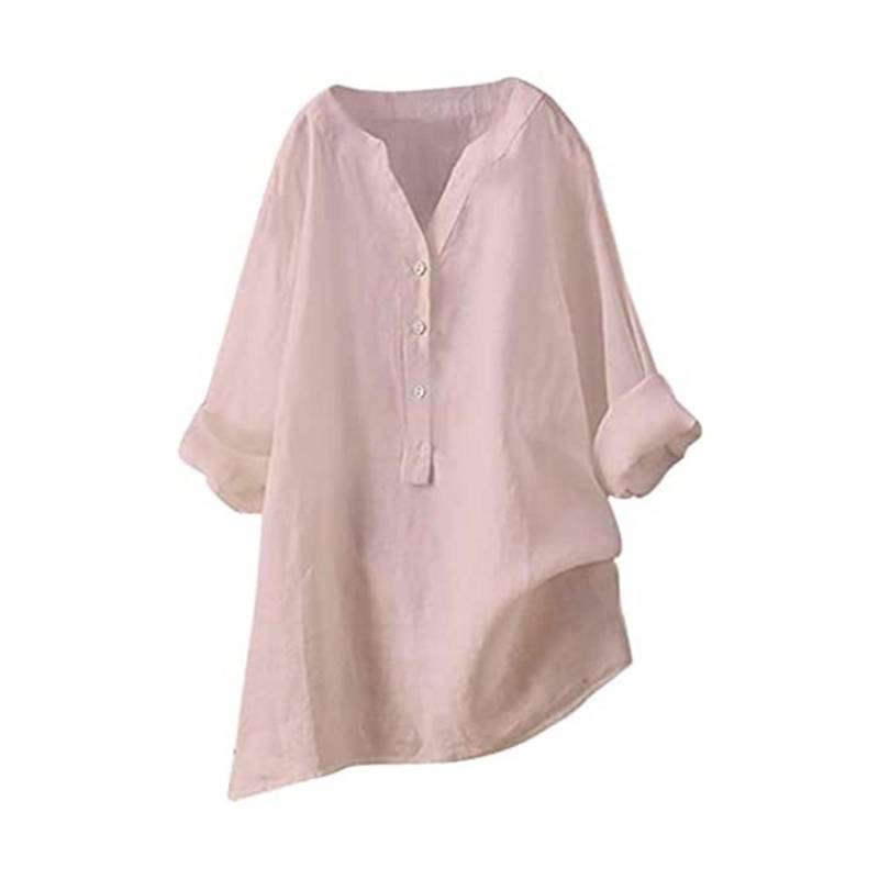Frauen Solide Stehkragen Langarm Hemd Casual Lose Bluse Button-Down-Tops XXXXXL rosa von Joom DACH