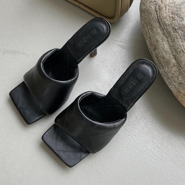 Frauen Sommer 10cm High Heels Slides Maultiere Dame Nude Hausschuhe Sandalen Luxus Marke Designer Stiletto Ferse Weiche Leder Schuhe 39 schwarz von Joom DACH