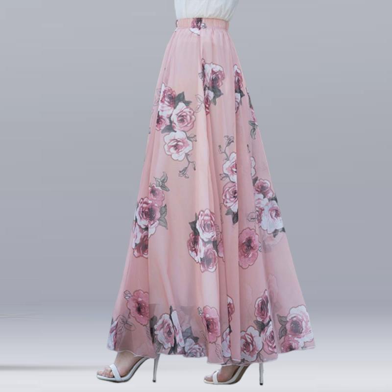 Frauen Sommer Chiffon Röcke Sommer Plus Größe Bohemian Floral Große Schaukel Weibliche Strand Langen Rock A-linie Faldas One Size von Joom DACH