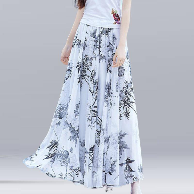 Frauen Sommer Chiffon Röcke Sommer Plus Größe Bohemian Floral Große Schaukel Weibliche Strand Langen Rock A-linie Faldas One Size von Joom DACH