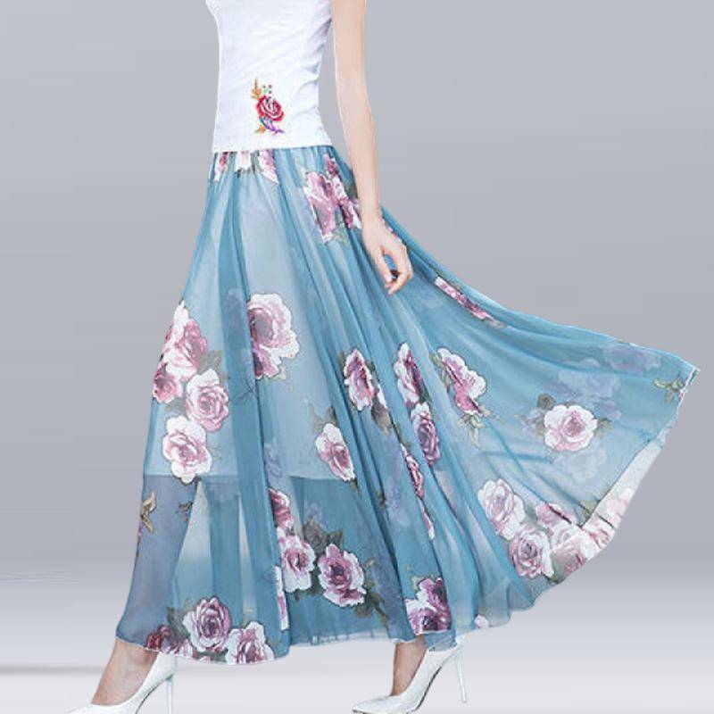 Frauen Sommer Chiffon Röcke Sommer Plus Größe Bohemian Floral Große Schaukel Weibliche Strand Langen Rock A-linie Faldas One Size von Joom DACH