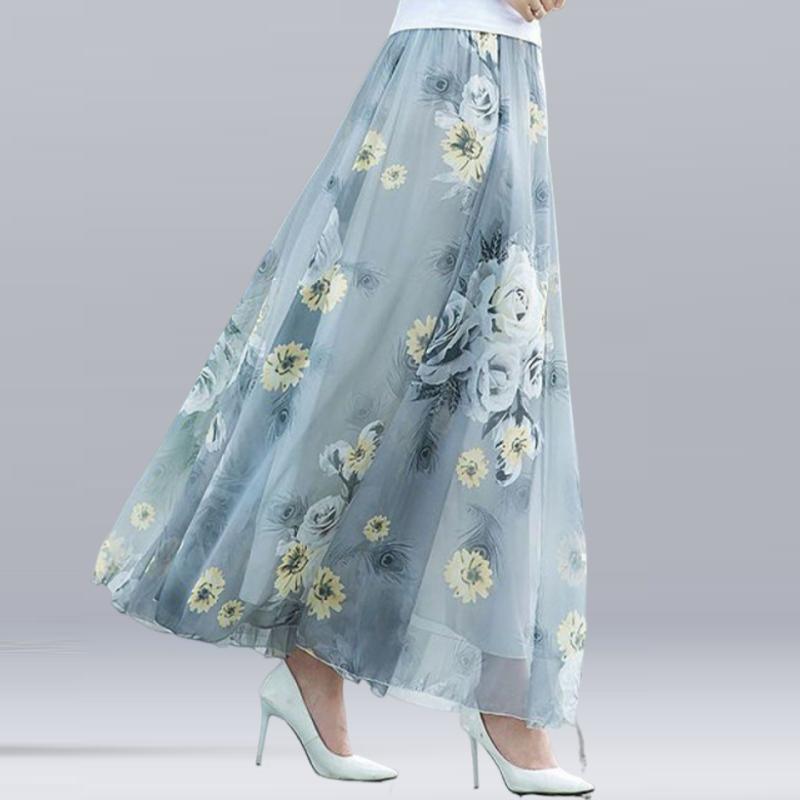 Frauen Sommer Chiffon Röcke Sommer Plus Größe Bohemian Floral Große Schaukel Weibliche Strand Langen Rock A-linie Faldas One Size von Joom DACH