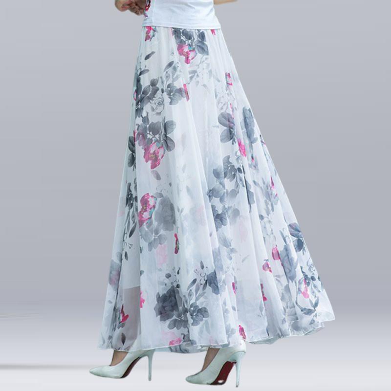 Frauen Sommer Chiffon Röcke Sommer Plus Größe Bohemian Floral Große Schaukel Weibliche Strand Langen Rock A-linie Faldas One Size von Joom DACH